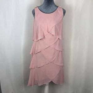 SLNY sleeveless chiffon tiered cocktail dress in faded rose size 8P